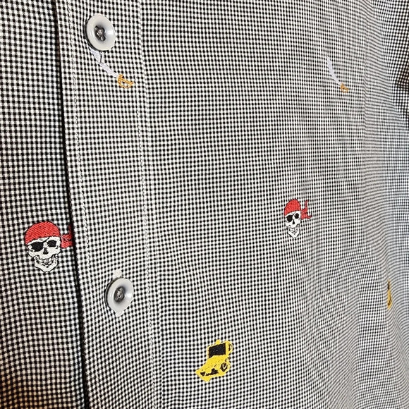 Johnston & Murphy Pirate Themed Plaid Short Sleeve Button Shirt Men's Medium - Picture 11 of 16